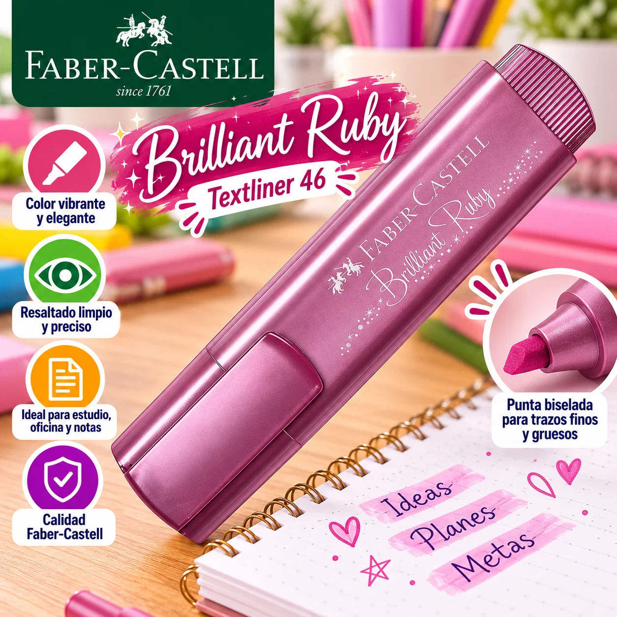 Resaltador rubi brillante metalico Faber castell