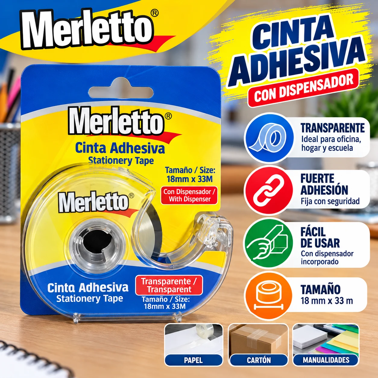 Tape transparente con dispensador 18mmx33m Merletto