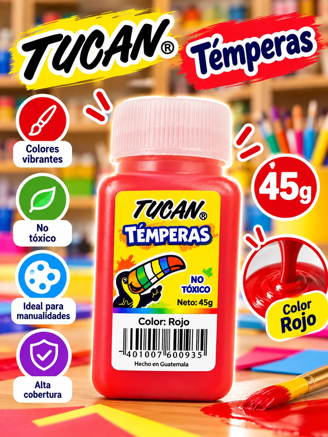 Tempera frasco 45g. ROJO Tucan