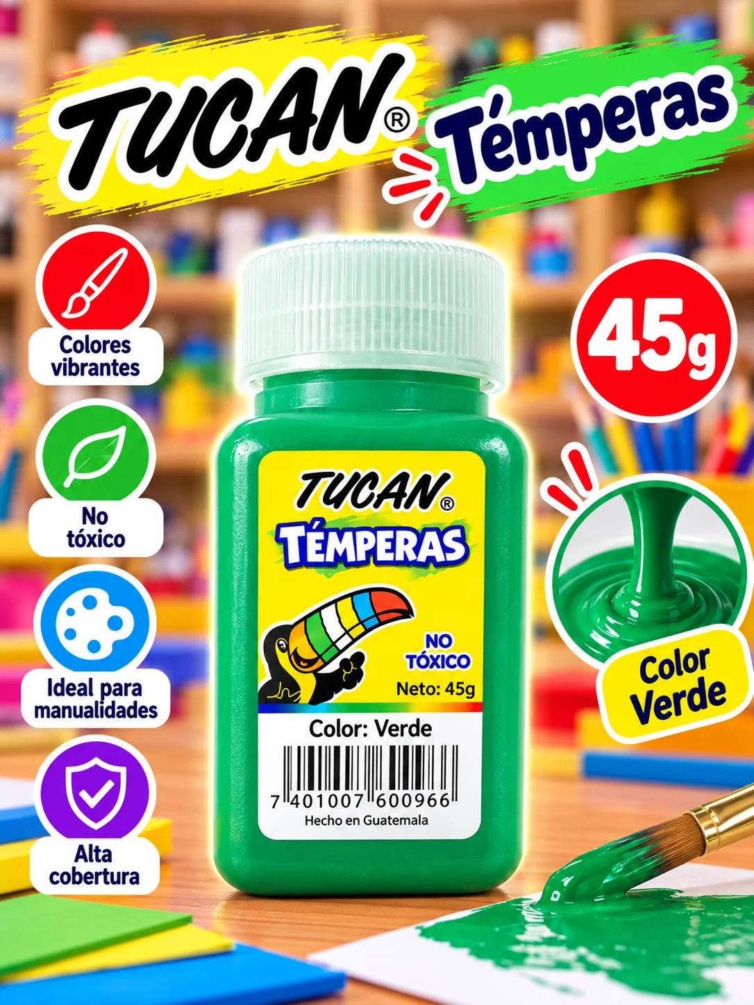 Tempera frasco 45g. VERDE Tucan